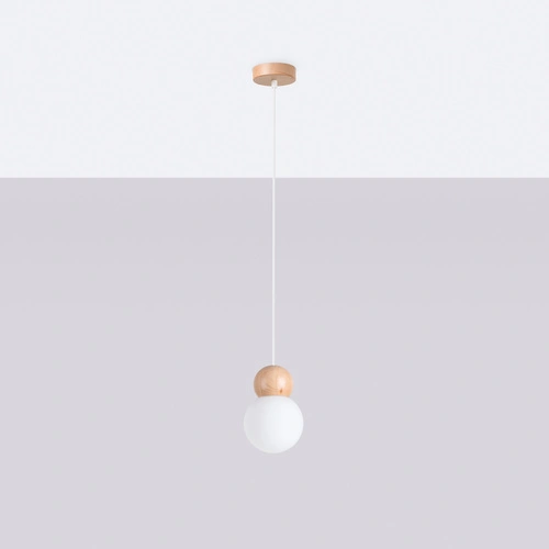 Lampa wisząca kula PEKKA 1 biała z drewna regulowana do salonu i jadalni skandynawska