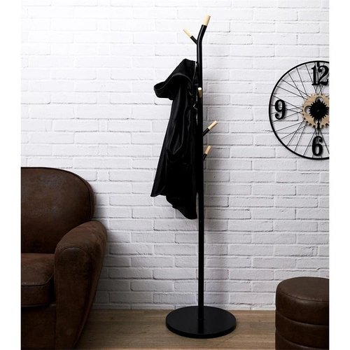 Wieszak stojący do przedpokoju Derby czarny z drewnem nowoczesny metalowy Intesi