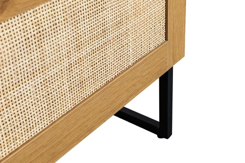 Szafka RTV Capri 150 cm rattanowa stojąca boho z metalową podstawą do salonu naturalna