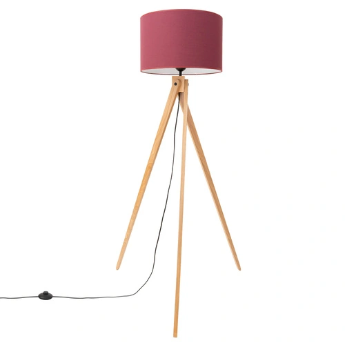 Lampa stojąca do salonu NATT burgund nowoczesna drewniana trójnóg z abażurem 140 cm