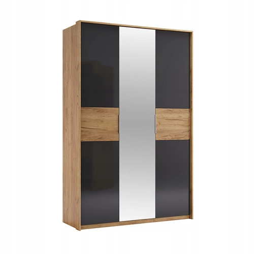 Szafa Matle 3-drzwiowa z lustrem, skandynawska dąb szary do sypialni lub garderoby