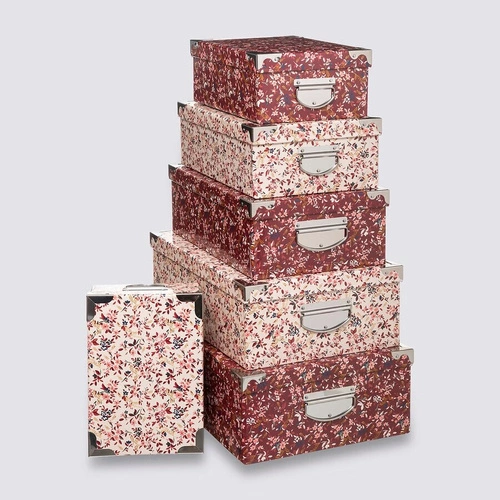 Zestaw 6 pudełek dekoracyjnych Delikatesse różowych do przechowywania nowoczesnych