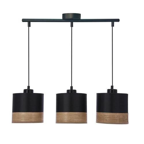 Lampa wisząca Porto czarny 3x60W E27  abażur czarny+brązowy
