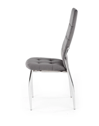 Krzesło tapicerowane Melani szare welurowe do jadalni nowoczesne glamour na metalowych nogach