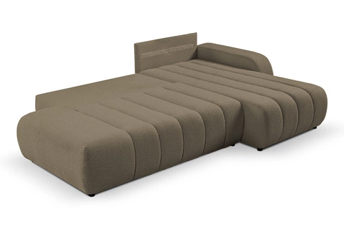 Narożnik z funkcją spania Hobro prawy szaro-brązowy nowoczesny do salonu z pojemnikiem