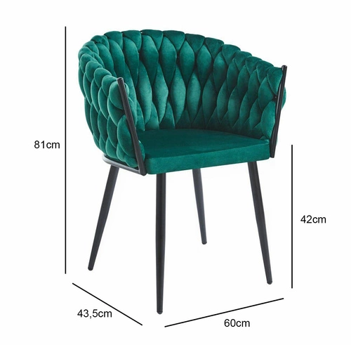 Krzesło do jadalni Malaya Intesi tapicerowane welur zielony z podłokietnikami glamour