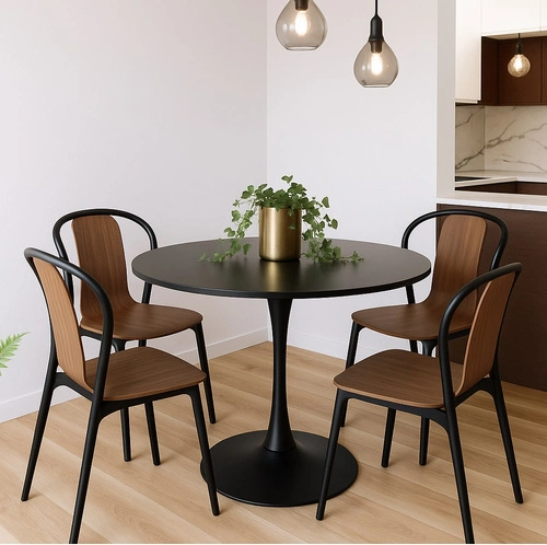 Stół okrągły 90 cm Simplet Skinny Black czarny nowoczesny do jadalni i kuchni na jednej nodze