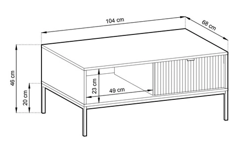 Stolik kawowy Delicious czarny glamour z szufladą i półką prostokątny do salonu 104x68 cm