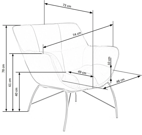 Fotel wypoczynkowy Bolton welurowy szary do salonu nowoczesny z podłokietnikami Intesi