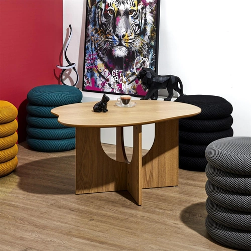 Stolik kawowy owalny Calypso nowoczesny drewniany japandi do salonu Intesi 80x60 cm