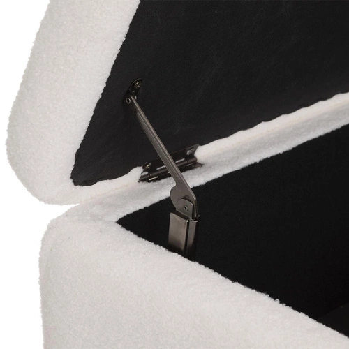 Ławka tapicerowana ze schowkiem Aurora biała teddy do przedpokoju na czarnych nogach Atmosphera