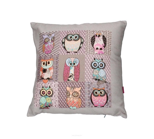 Poduszka dekoracyjna welurowa Hiboux antyalergiczna do salonu i sypialni multikolor 40x40