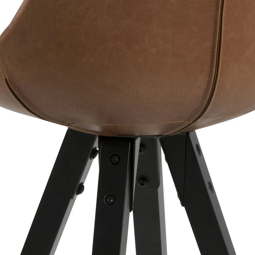 Hoker Dima Brandy z oparciem do kuchni i wyspy, tapicerowany skórą ekologiczną na drewnianych nogach