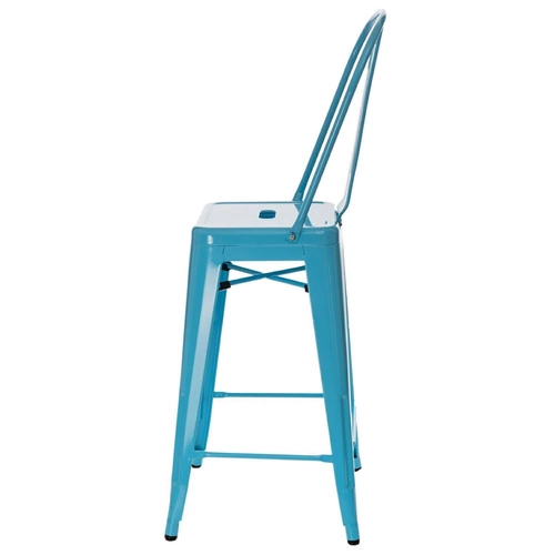 Hoker Paris Back 66 cm niebieski metalowy z oparciem do wyspy kuchennej industrialny D2.DESIGN