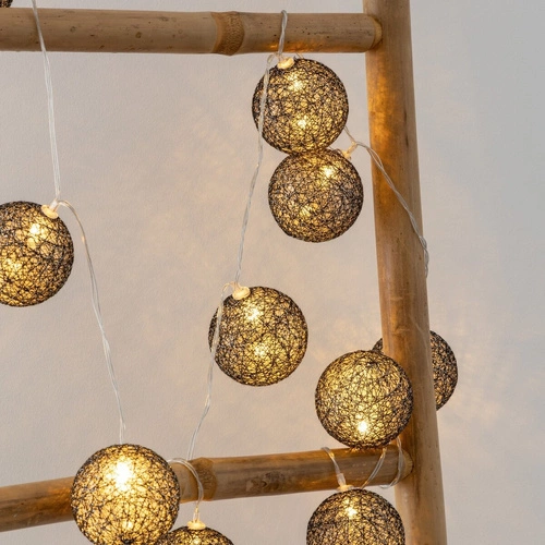 Girlanda Cotton balls czarne brokatowe 10  lampek LED