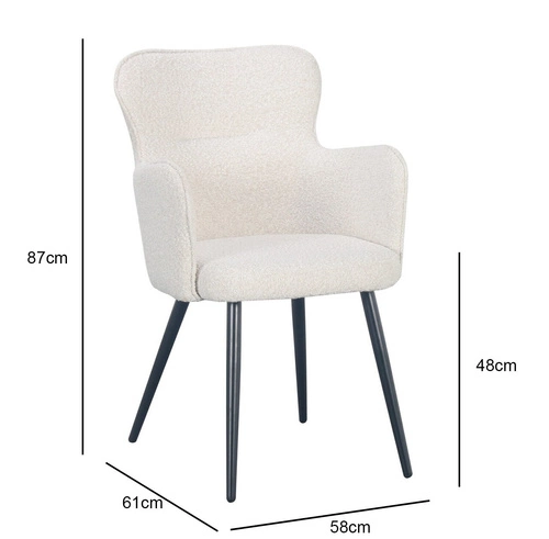 Krzesło do jadalni Cherson Intesi tapicerowane tkanina teddy bear białe z podłokietnikami nowoczesne