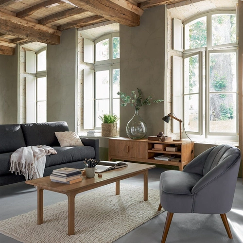 Szafka RTV drewniana Sabor 160 cm stojąca do salonu z półkami akacja Atmosphera