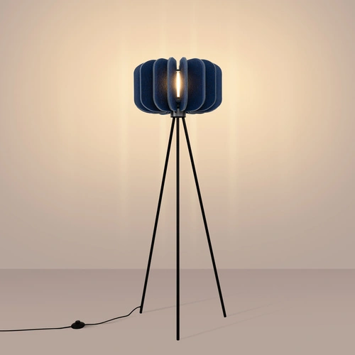 Lampa stojąca do salonu MULA 45 granatowa nowoczesna z filcowym abażurem 134 cm