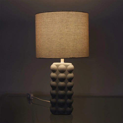 Lampka nocna do sypialni Ramil ceramiczna beżowa nowoczesna z abażurem Intesi 40 cm