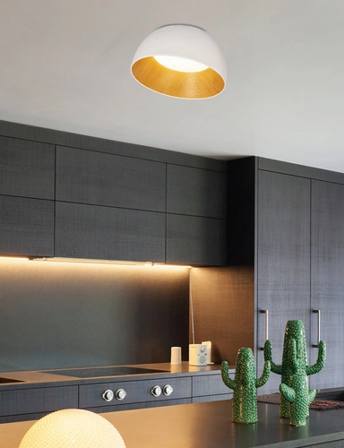 Plafon LED Trento biało-drewniany okrągły 35 cm nowoczesny do salonu i sypialni