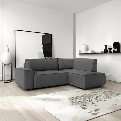 Narożnik z funkcją spania Molde L prawy sztruksowy szary do salonu z pojemnikiem
