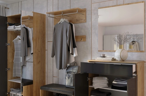 Szafa Lana 60 cm skandynawska z półkami i drążkiem do przedpokoju dąb szary głębokość 40