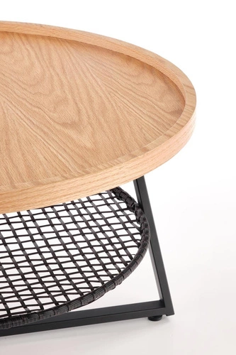 Okrągły stolik kawowy Florence 80 cm skandynawski dębowy z półką do salonu Intesi