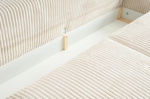 Sofa rozkładana Loppie z funkcją spania do salonu biała sztruks nowoczesna 257 cm