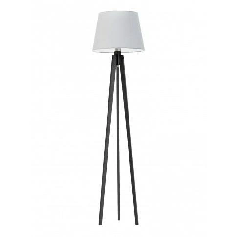 Lampa stojąca do salonu Curacao nowoczesna drewniana szara z abażurem Lysne 158 cm