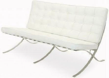 Sofa dwuosobowa skórzana biała Ba inspirowana Barcelona nowoczesna do salonu D2.DESIGN