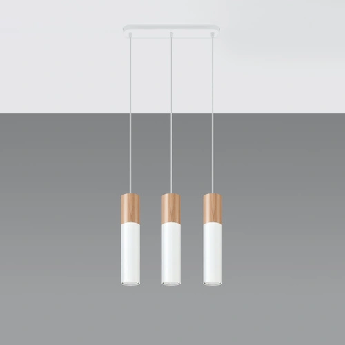 Lampa wisząca Pablo 3L biała drewniana nad stół nowoczesna do salonu i jadalni