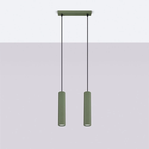 Lampa wisząca KARBON 2 zielona oliwka do salonu i kuchni, regulowana, nowoczesna