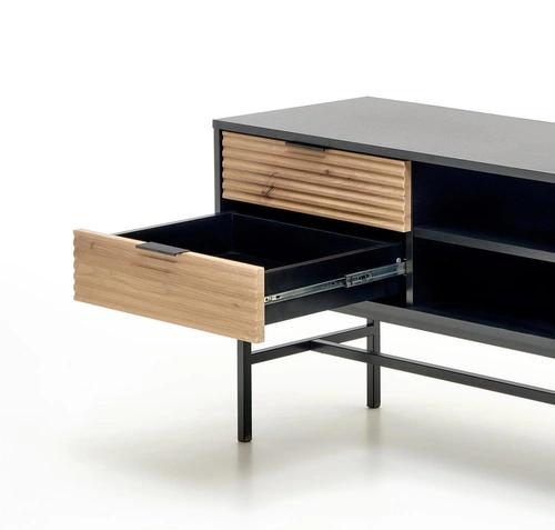 Szafka RTV Nihala 150 cm loftowa drewniana czarna dąb artisan z szufladami do salonu