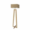Lampa stojąca do salonu JAWA beżowa z abażurem i dębowym stelażem skandynawska Lysne