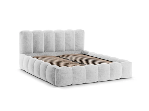 Łóżko tapicerowane Lupine 180x200 srebrne chenille z pojemnikiem do sypialni glamour
