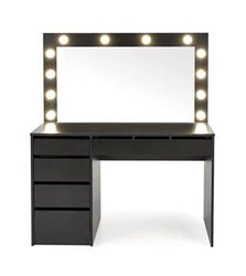 Toaletka z lustrem LED Sybilla XL czarna nowoczesna do makijażu z szufladami do sypialni