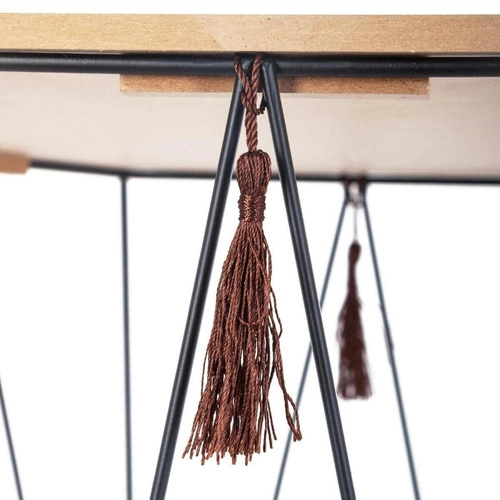 Stolik kawowy Kumisześciokątny drewniany z frędzlami boho do salonu Atmosphera