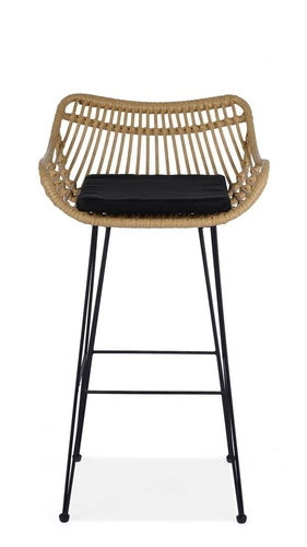 Hoker Surabaya rattanowy z oparciem i podłokietnikami do kuchni skandynawski czarny