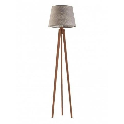 Lampa podłogowa Curacao szara melanż nowoczesna drewniana z abażurem do salonu Lysne 158 cm