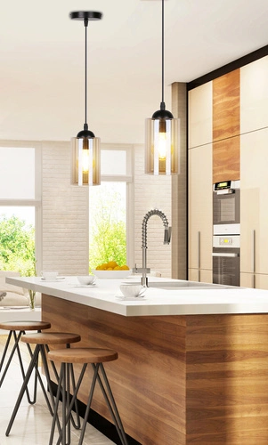 Lampa wisząca Bistro czarna szklana regulowana do kuchni i nad wyspę CANDELLUX