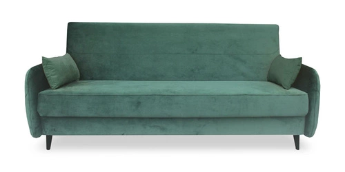 Sofa rozkładana z funkcją spania Dolly welurowa zielona 2 osobowa z pojemnikiem do salonu Intesi