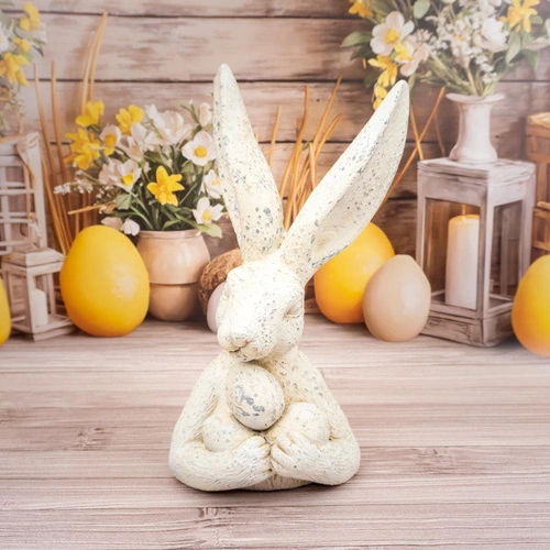 Intesi figurka wielkanocna zając z jajkami 45 cm biała dekoracja na komodę do salonu