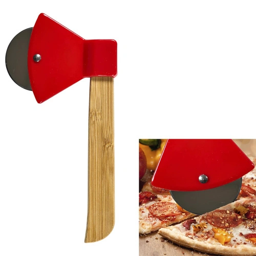 Intesi Nóż do pizzy Siekierka czerwony, kuchenny bambusowy dekoracyjny