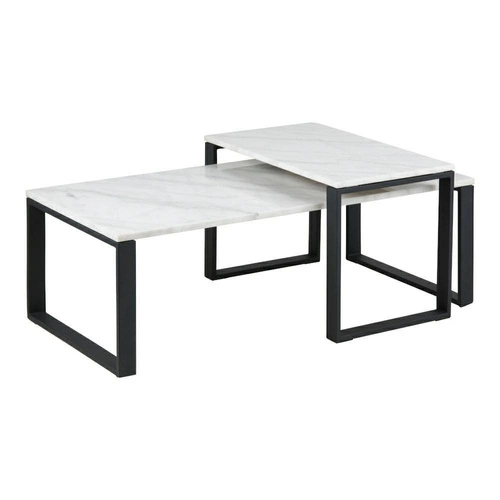 Zestaw 2 marmurowych stolików kawowych Katrine biały glamour prostokątny do salonu Actona