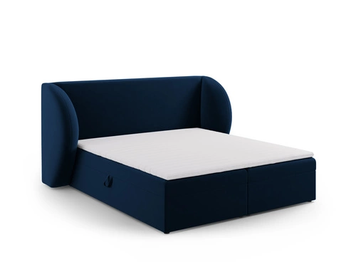 Łóżko tapicerowane Miley 140x200 niebieskie welurowe z pojemnikiem do sypialni