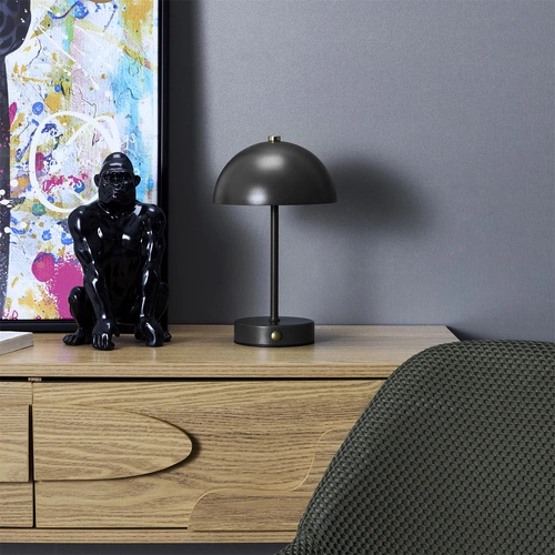 Lampka nocna LED Intesi Funghi czarna bezprzewodowa do sypialni z funkcją ściemniania