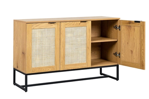 Komoda Capri 120 cm rattanowa z szafkami na czarnych nogach do salonu nowoczesna boho