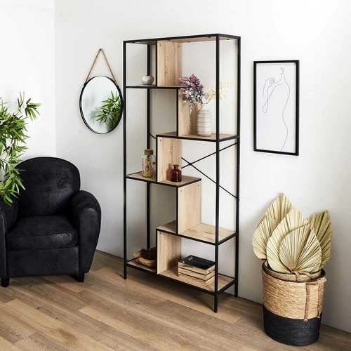 Regał loftowy Rack L metalowy z półkami na książki i dekoracje do salonu Intesi 180x80 cm
