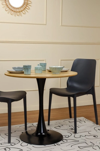 Stół okrągły do jadalni Simplet Skinny 80 cm dąb czarny nowoczesny na jednej nodze