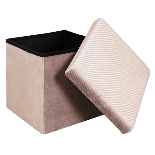 Pufa welurowa ze schowkiem Intesi Vels różowa glamour do salonu 38x38 cm składana